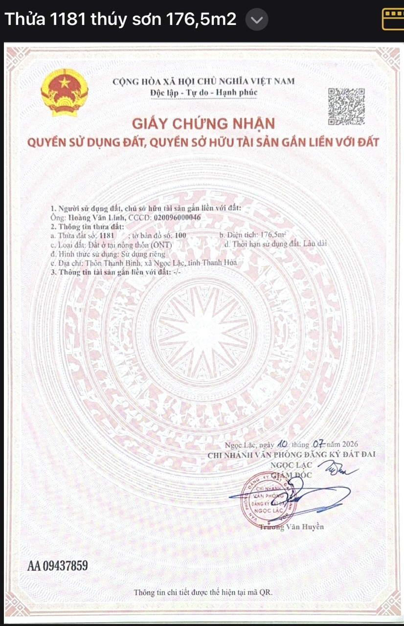 Mặt trước lô đất 176m2 tại thuý sơn ngọc lặc thanh hoá